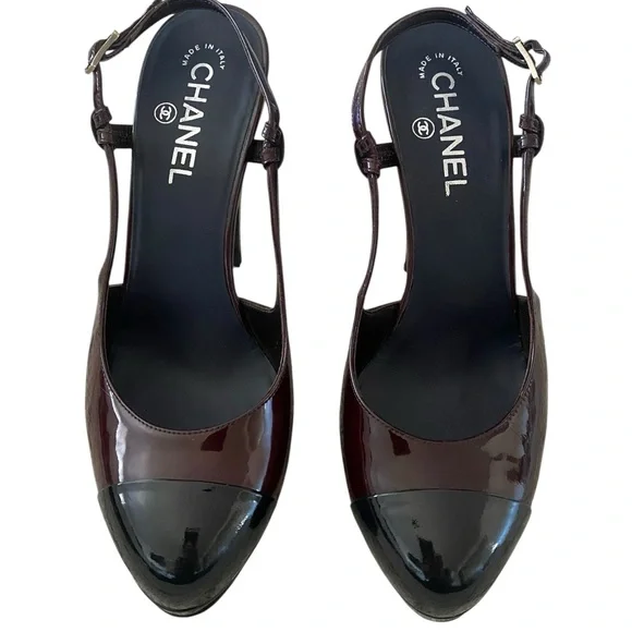 CHANEL Women's Black and Dark Brown Heels - Picture 4 of 10